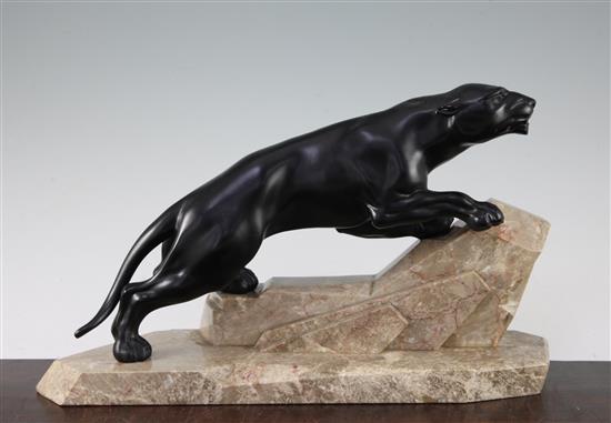 A French Art Deco black painted model of a panther, 15.75in.